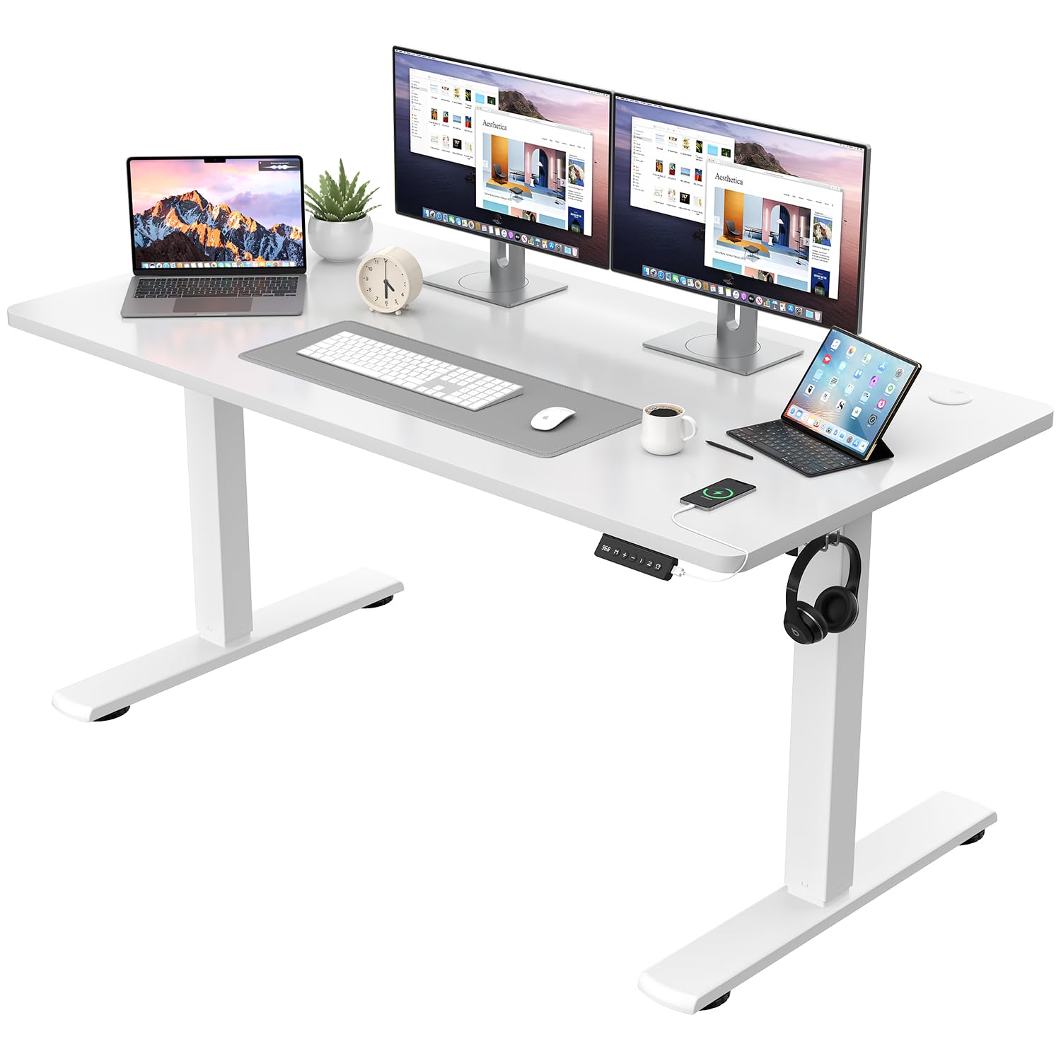 JUMMICO Höhenverstellbarer Schreibtisch 140 x 60 cm - Elektrischer Steh-Sitz Tisch mit Memory-Funktion für Büro und Home